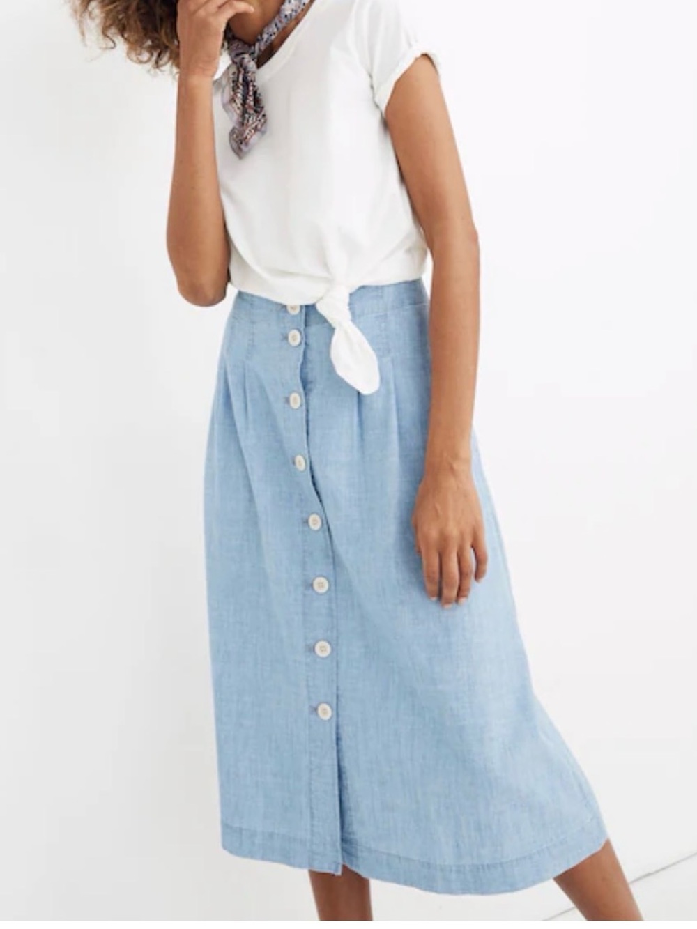 Madewell Chambray Patio Button-Front cottagecore Midi Skirt size 14